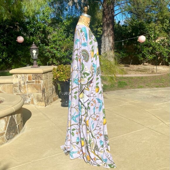 Nicoblu Flora Kaftan Lavender Hummingbird Print Plus Size Beach Swim Cover Up - Picture 5 of 11